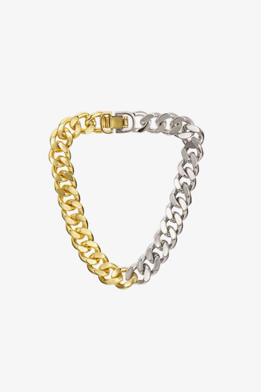 Duo-Tone Unisex Chunky Curb Chain Bracelet. 18K Gold Plated.