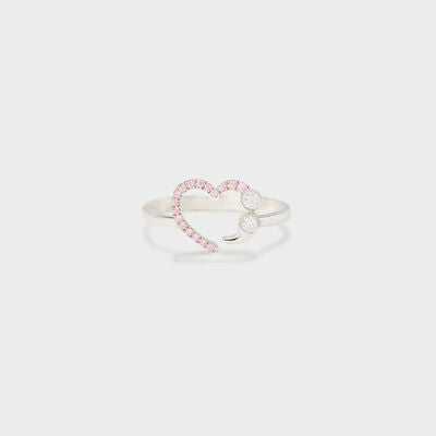 Whispering Love Open Heart Pink Zircon Ring- Silver/Rose Gold