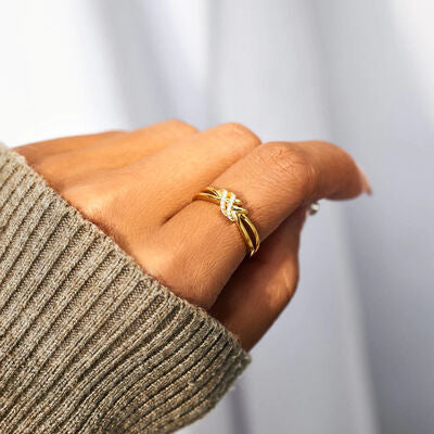 Gold Wrapped Knot Ring with Inlaid Zircon