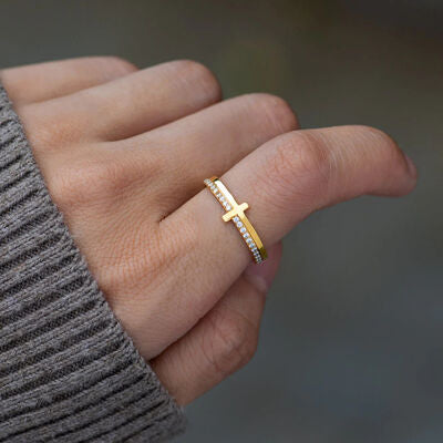 Pray Sterling Silver Zircon Cross Ring with Hidden Message